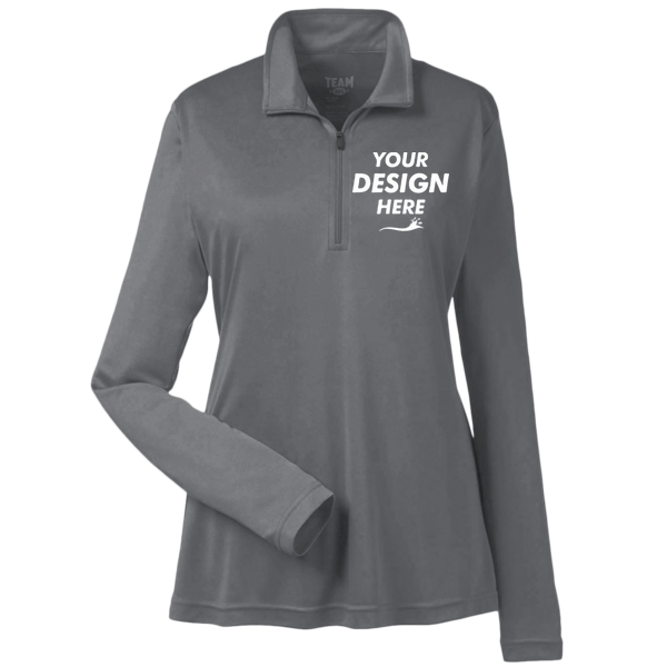 Team 365 Women's Zone Performance Quarter-Zip Pullover, Sport Graphite, Front view, Mockup