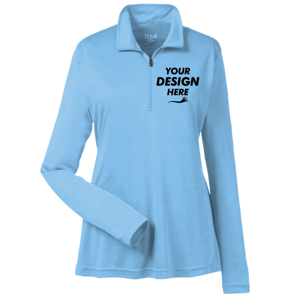 Team 365 Women's Zone Performance Quarter-Zip Pullover, Sport Light Blue, Front view, Mockup