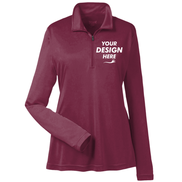 Team 365 Women's Zone Performance Quarter-Zip Pullover, Sport Maroon, Front view, Mockup