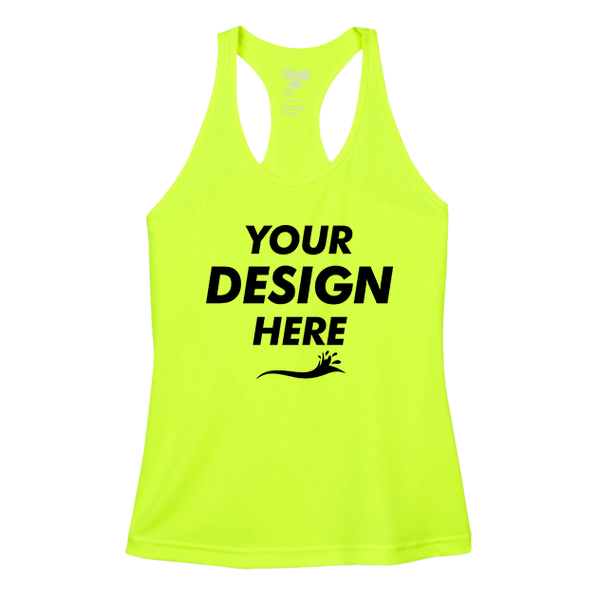 Team 365 Women's Zone Performance Racerback Tank, Safety Yellow, Front view, Mockup