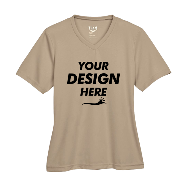 Team 365 Women's Zone Performance T-Shirt, Desert Khaki, Front view, Mockup