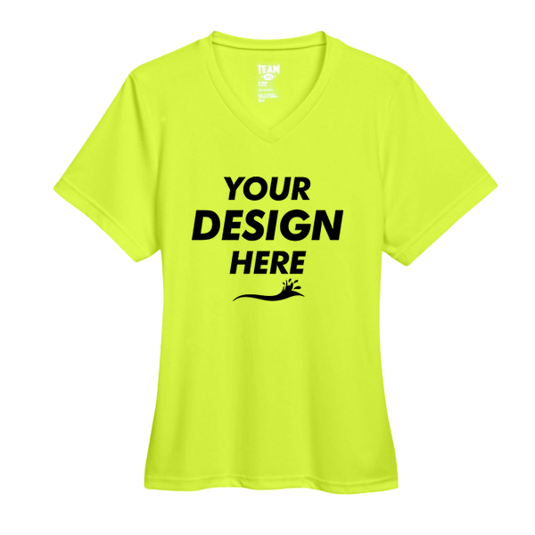 Team 365 Women's Zone Performance T-Shirt, Safety Yellow, Front view, Mockup