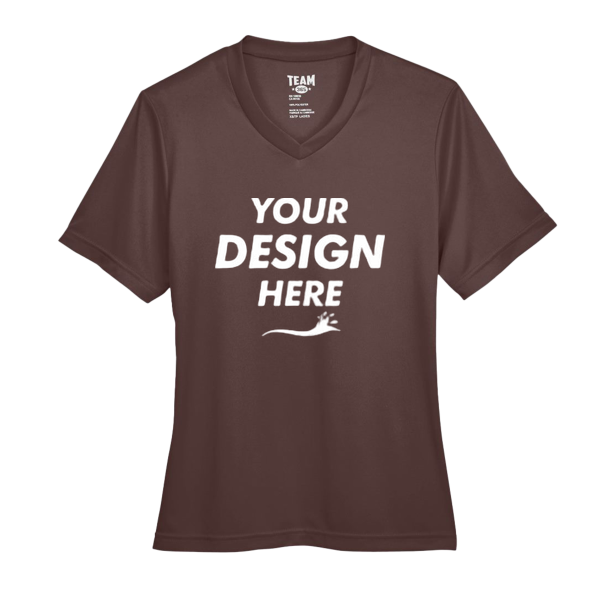 Team 365 Women's Zone Performance T-Shirt, Sport Dark Brown, Front view, Mockup