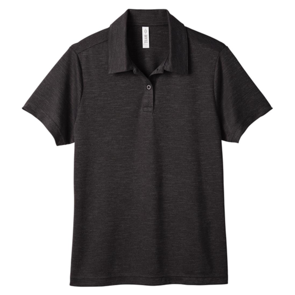 Team 365 Women's Zone Sonic Heather Performance Polo, Black Heather, Front view