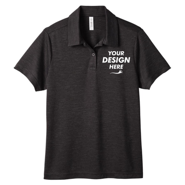 Team 365 Women's Zone Sonic Heather Performance Polo, Black Heather, Front view, Mockup