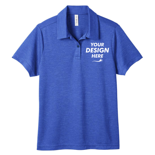 Team 365 Women's Zone Sonic Heather Performance Polo, Sport Royal Heather, Front view, Mockup