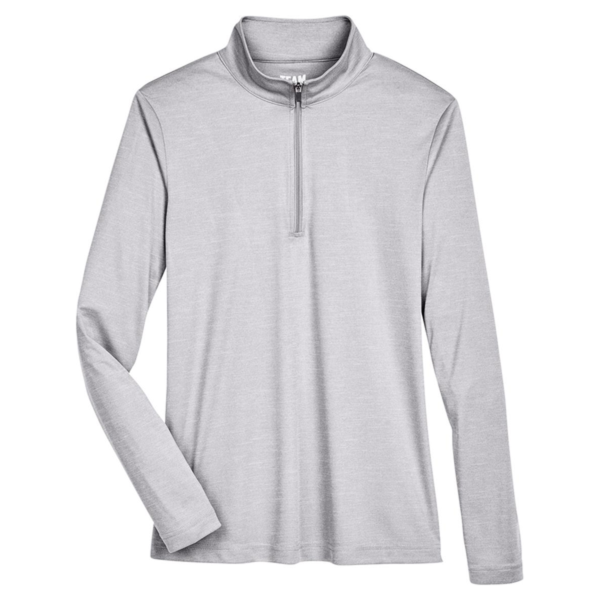 Team 365 Women's Zone Sonic Heather Performance Quarter-Zip Pullover, Athletic Heather, Front view
