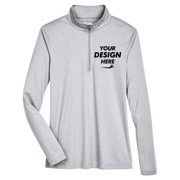 Team 365 Women's Zone Sonic Heather Performance Quarter-Zip Pullover, Athletic Heather, Front view, Mockup