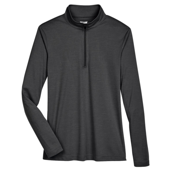 Team 365 Women's Zone Sonic Heather Performance Quarter-Zip Pullover, Black Heather, Front view