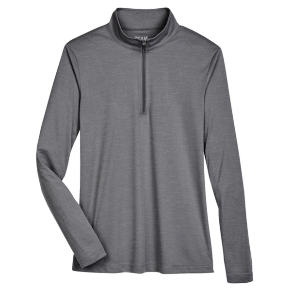 Team 365 Women's Zone Sonic Heather Performance Quarter-Zip Pullover, Dark Grey Heather, Front view