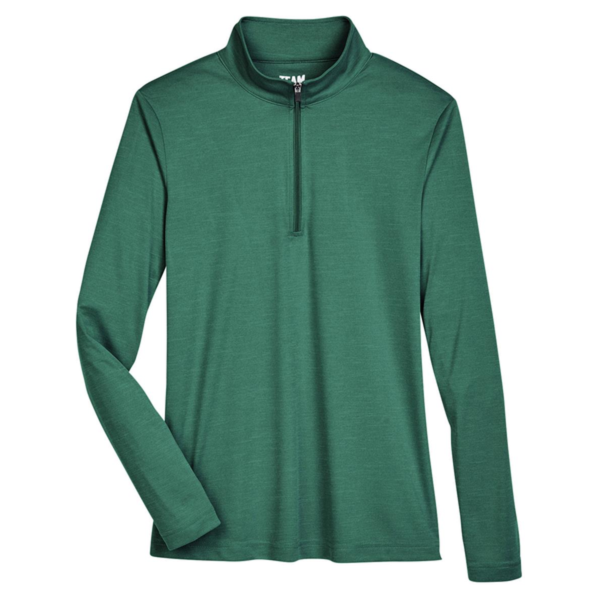 Team 365 Women's Zone Sonic Heather Performance Quarter-Zip Pullover, Sport Forest Heather, Front view