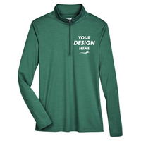 Team 365 Women's Zone Sonic Heather Performance Quarter-Zip Pullover, Sport Forest Heather, Front view, Mockup