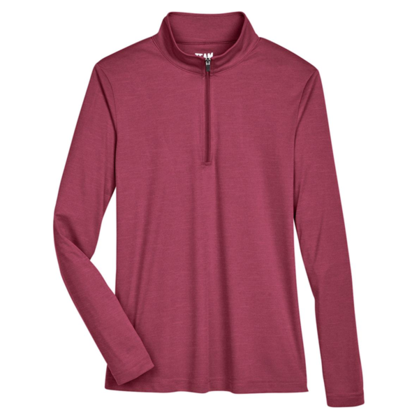 Team 365 Women's Zone Sonic Heather Performance Quarter-Zip Pullover, Sport Maroon Heather, Front view
