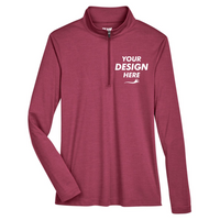 Team 365 Women's Zone Sonic Heather Performance Quarter-Zip Pullover, Sport Maroon Heather, Front view, Mockup