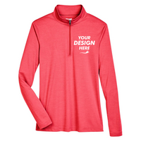 Team 365 Women's Zone Sonic Heather Performance Quarter-Zip Pullover, Sport Red Heather, Front view, Mockup