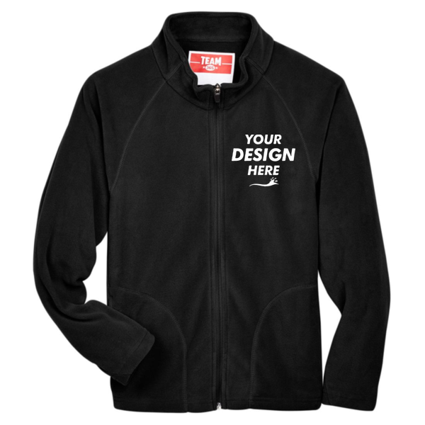 Team 365 Youth Campus Microfleece Jacket, Black, Front view, Mockup