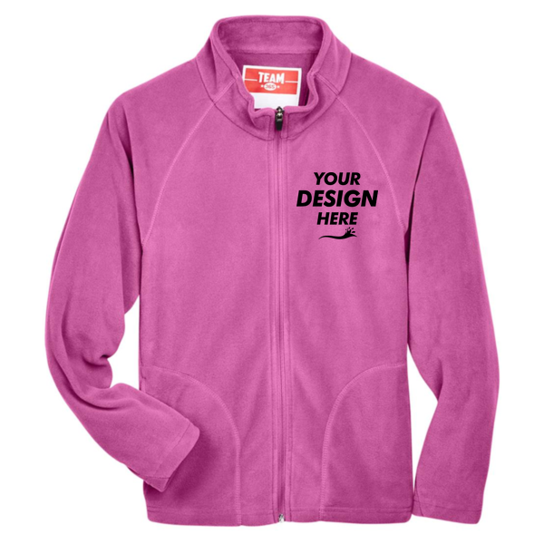Team 365 Youth Campus Microfleece Jacket, Sport Charity Pink, Front view, Mockup