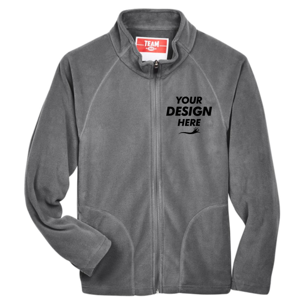Team 365 Youth Campus Microfleece Jacket, Sport Graphite, Front view, Mockup