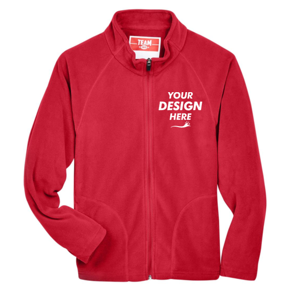 Team 365 Youth Campus Microfleece Jacket, Sport Red, Front view, Mockup