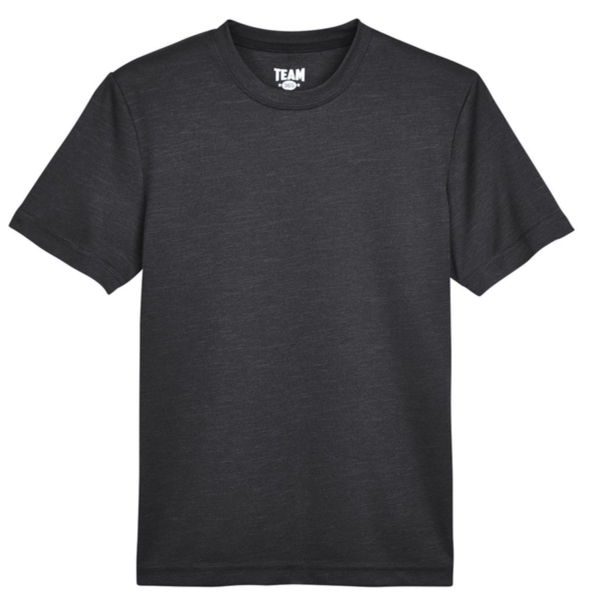 Team 365 Youth Sonic Heather Performance T-Shirt, Black Heather, Front view