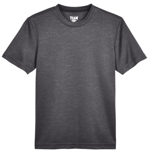 Team 365 Youth Sonic Heather Performance T-Shirt, Dark Grey Heather, Front view