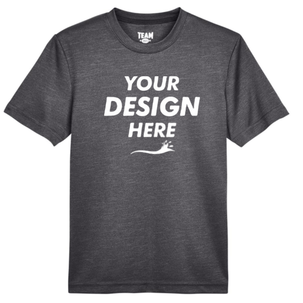 Team 365 Youth Sonic Heather Performance T-Shirt, Dark Grey Heather, Front view, Mockup