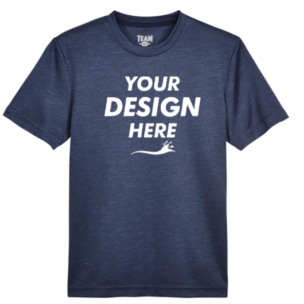 Team 365 Youth Sonic Heather Performance T-Shirt, Sport Dark Navy Heather, Front view, Mockup