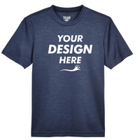 Team 365 Youth Sonic Heather Performance T-Shirt, Sport Dark Navy Heather, Front view, Mockup