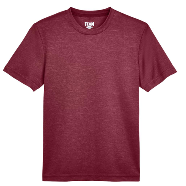 Team 365 Youth Sonic Heather Performance T-Shirt, Sport Maroon Heather, Front view