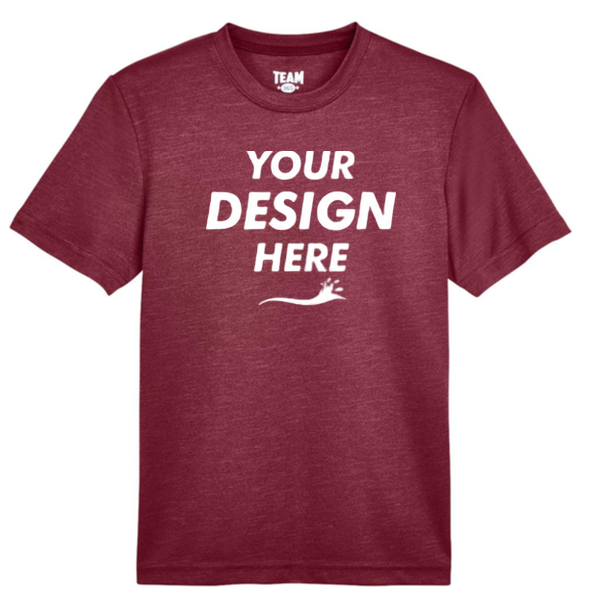 Team 365 Youth Sonic Heather Performance T-Shirt, Sport Maroon Heather, Front view, Mockup