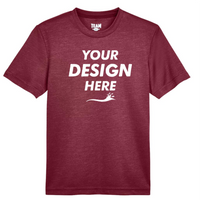 Team 365 Youth Sonic Heather Performance T-Shirt, Sport Maroon Heather, Front view, Mockup
