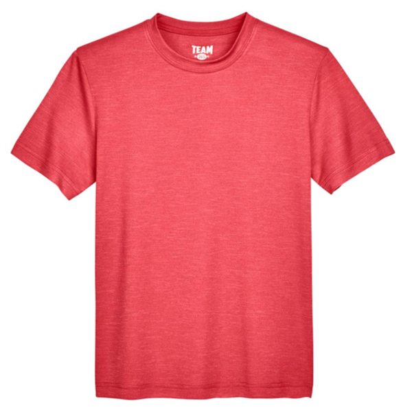 Team 365 Youth Sonic Heather Performance T-Shirt, Sport Red Heather, Front view