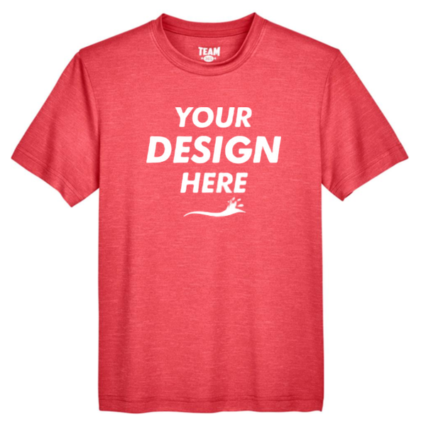 Team 365 Youth Sonic Heather Performance T-Shirt, Sport Red Heather, Front view, Mockup
