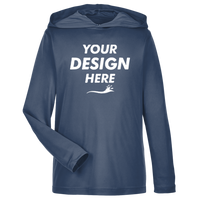 Team 365 Youth Zone Performance Hooded T-Shirt, Sport Dark Navy, Front view, Mockup
