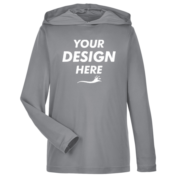 Team 365 Youth Zone Performance Hooded T-Shirt, Sport Graphite, Front view, Mockup