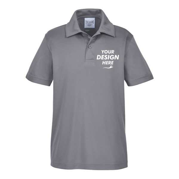 Team 365 Youth Zone Performance Polo, Sport Graphite, Front view, Mockup