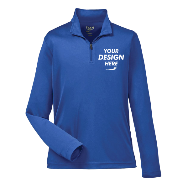 Team 365 Youth Zone Performance Quarter-Zip Pullover, Sport Royal, Front view, Mockup