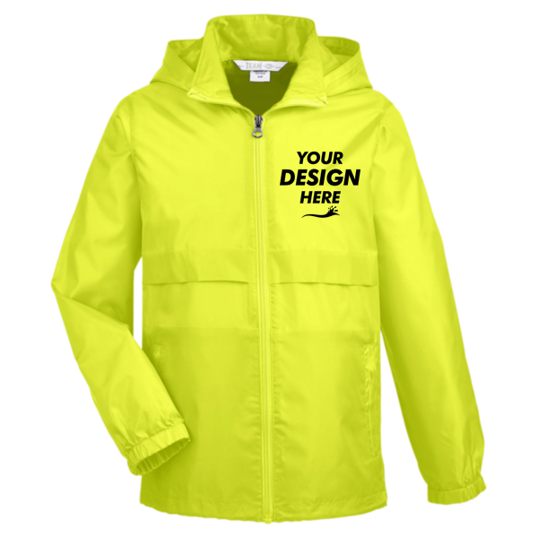 Team 365 Youth Zone Protect Lightweight Jacket, Safety Yellow, Front view, Mockup