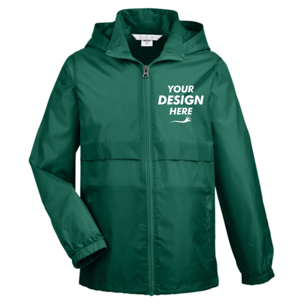 Team 365 Youth Zone Protect Lightweight Jacket, Sport Forest, Front view, Mockup