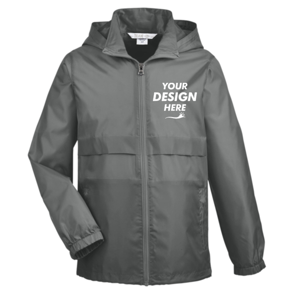 Team 365 Youth Zone Protect Lightweight Jacket, Sport Graphite, Front view, Mockup