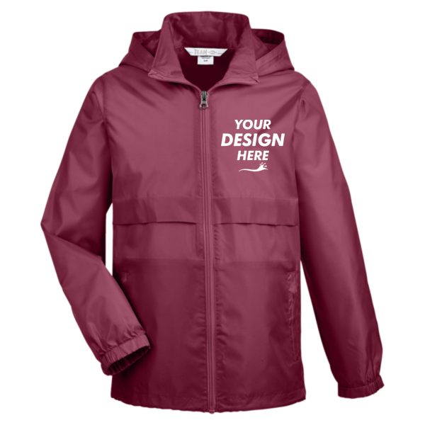 Team 365 Youth Zone Protect Lightweight Jacket, Sport Maroon, Front view, Mockup