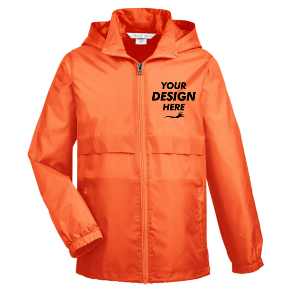 Team 365 Youth Zone Protect Lightweight Jacket, Sport Orange, Front view, Mockup
