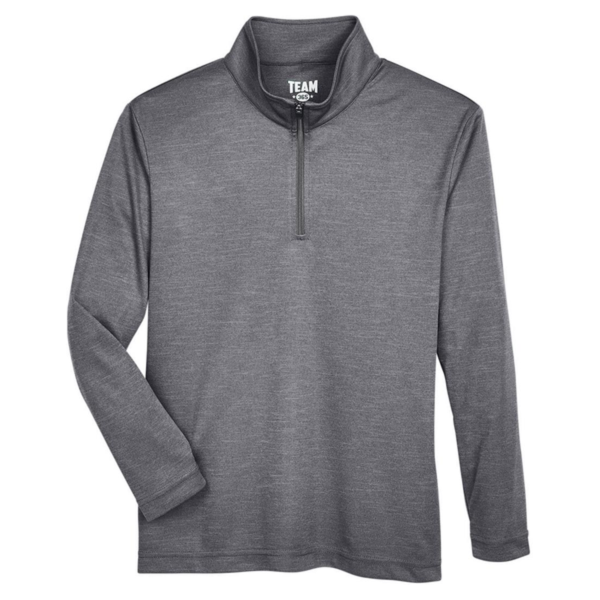 Team 365 Youth Zone Sonic Heather Performance Quarter-Zip Pullover, Dark Grey Heather, Front view