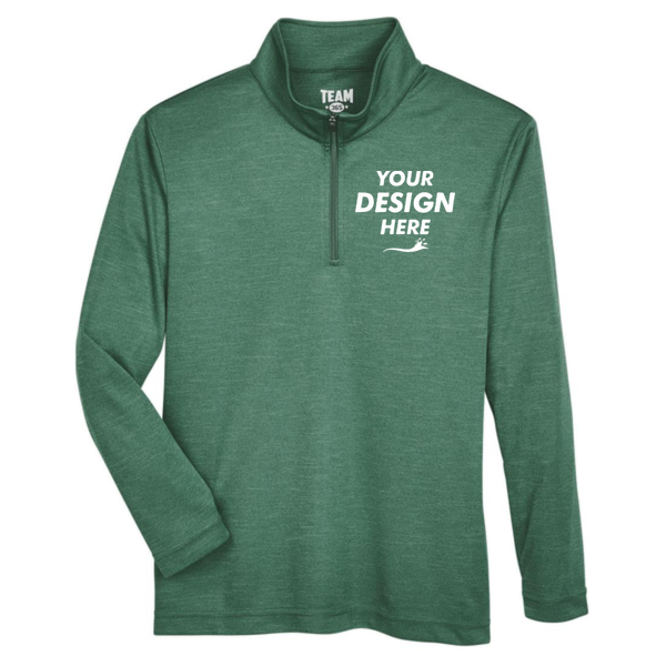 Team 365 Youth Zone Sonic Heather Performance Quarter-Zip Pullover, Sport Forest Heather, Front view, Mockup