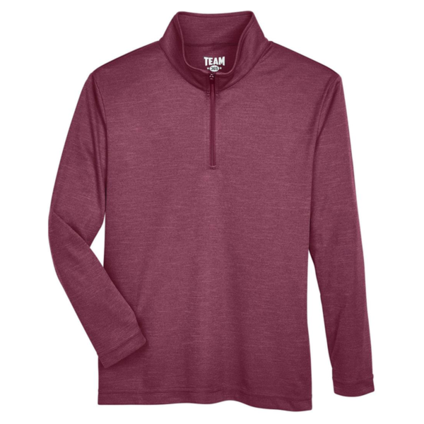 Team 365 Youth Zone Sonic Heather Performance Quarter-Zip Pullover, Sport Maroon Heather, Front view