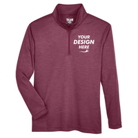 Team 365 Youth Zone Sonic Heather Performance Quarter-Zip Pullover, Sport Maroon Heather, Front view, Mockup
