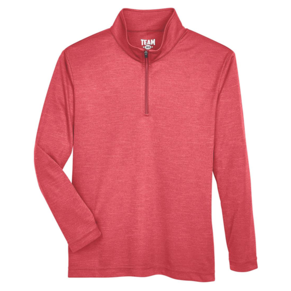 Team 365 Youth Zone Sonic Heather Performance Quarter-Zip Pullover, Sport Red Heather, Front view