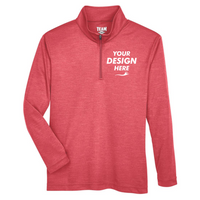 Team 365 Youth Zone Sonic Heather Performance Quarter-Zip Pullover, Sport Red Heather, Front view, Mockup