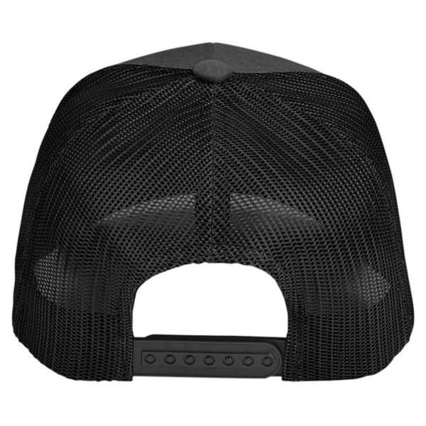 Team 365 Zone Sonic Heather Trucker Cap by Yupoong, Black Heather / Black, Back view