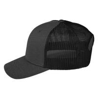 Team 365 Zone Sonic Heather Trucker Cap by Yupoong, Black Heather / Black, Left Side view